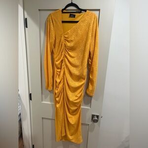 Elegant Yellow Ruched Dress